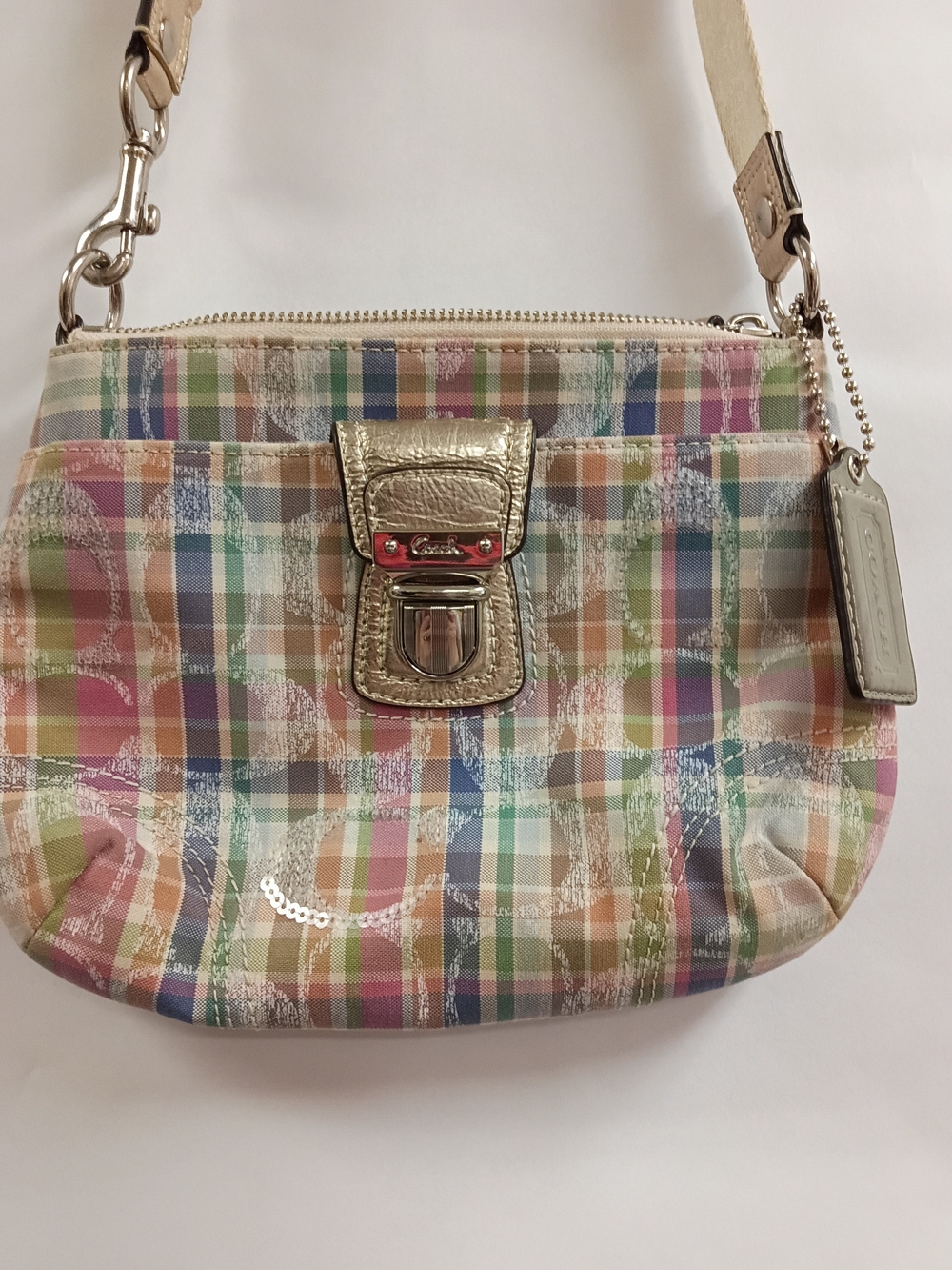 Coach Poppy Multicolor Plaid Crossbody Bag W/ Gold Accents